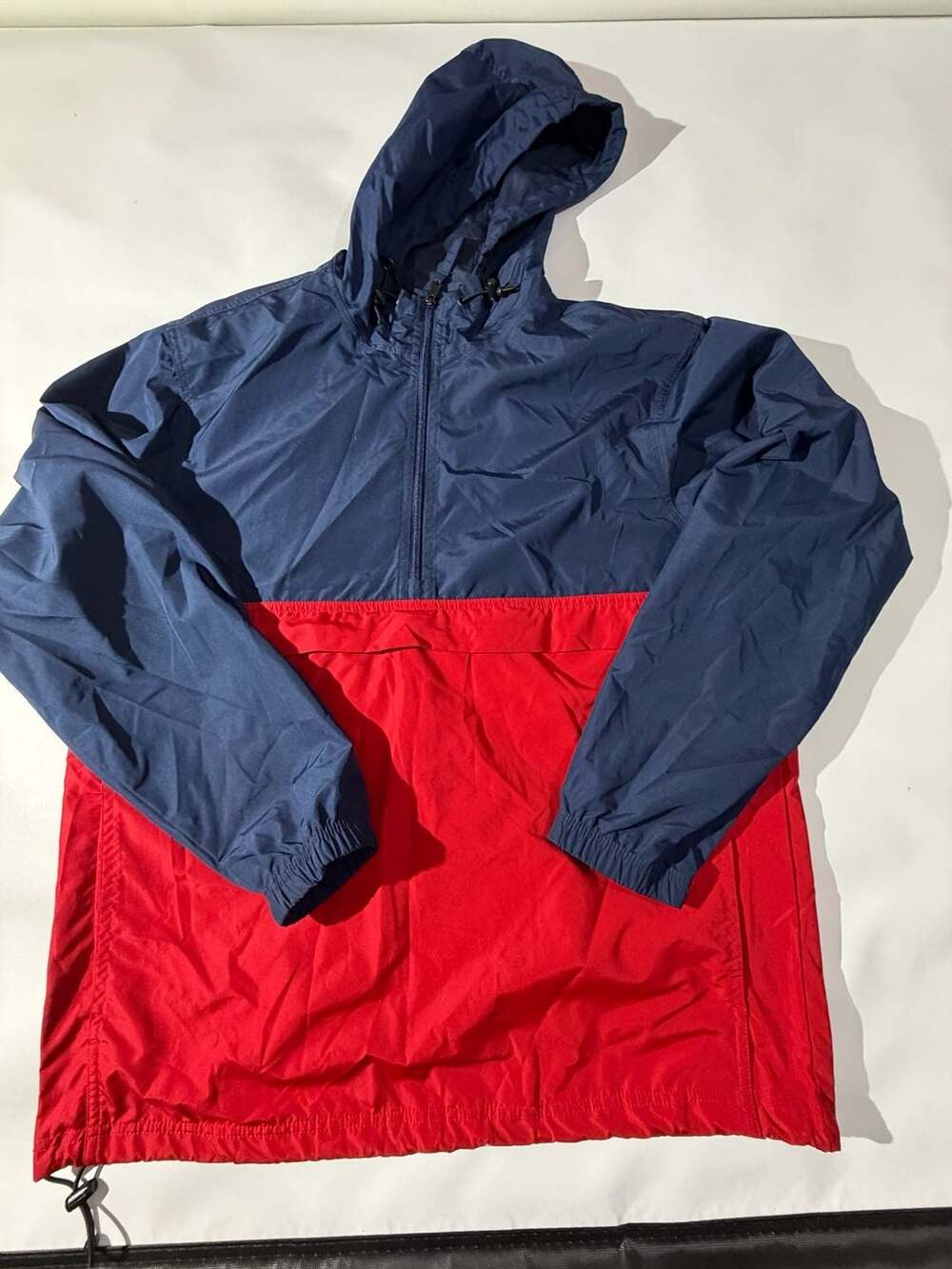Mens Anorak Jacket M Navy Red Colorblock Hooded Windbreaker Pullover